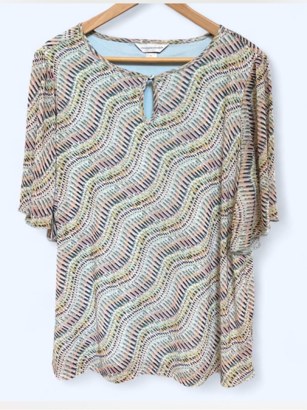 Multicolor Wave-Print Short Sleeve Blouse